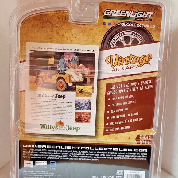 Greenlight Vintage Ad Cars Series 5 Green Machine 1945 Willys MB‎ Jeep Chase - Picture 3 of 5
